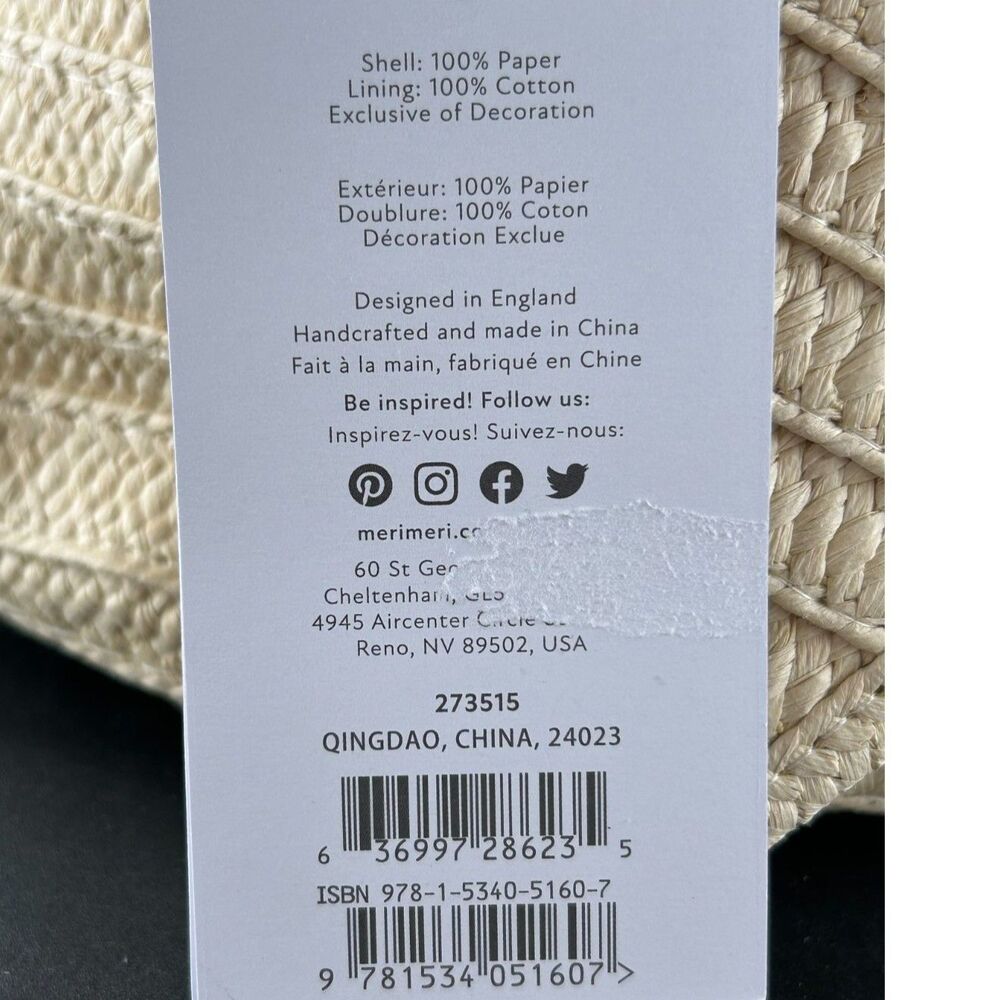 MeriMeri Straw Bunny Purse Cotton Lining Draw Sting Closure12"L x 6.5"H x 5"W - Picture 7 of 10